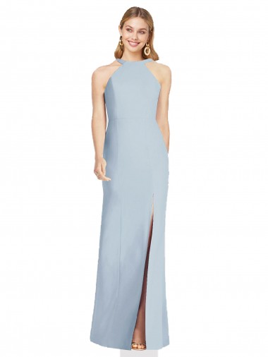 Sleeveless High Neck Stretch Crepe Light Sky Blue Long Formal Evening Gown / Bridesmaid Dress Adelaide