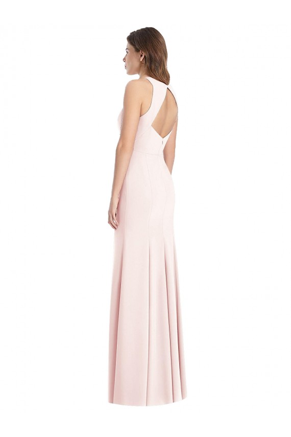 Sleeveless Bateau Neck Stretch Crepe Pink Long Semi Formal Evening Dress / Prom Dress / Bridesmaid Dress Adelaide