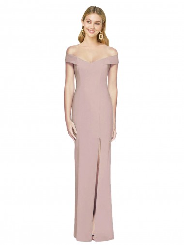 Sleeveless Off the Shoulder Stretch Crepe Dusty Pink Long Semi Formal Evening Dress / Prom Dress / Bridesmaid Dress Adelaide