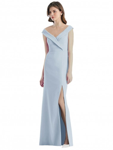 Sleeveless V-Neck Stretch Crepe Light Sky Blue Long Black Tie Evening Gown / Bridesmaid Dress Adelaide