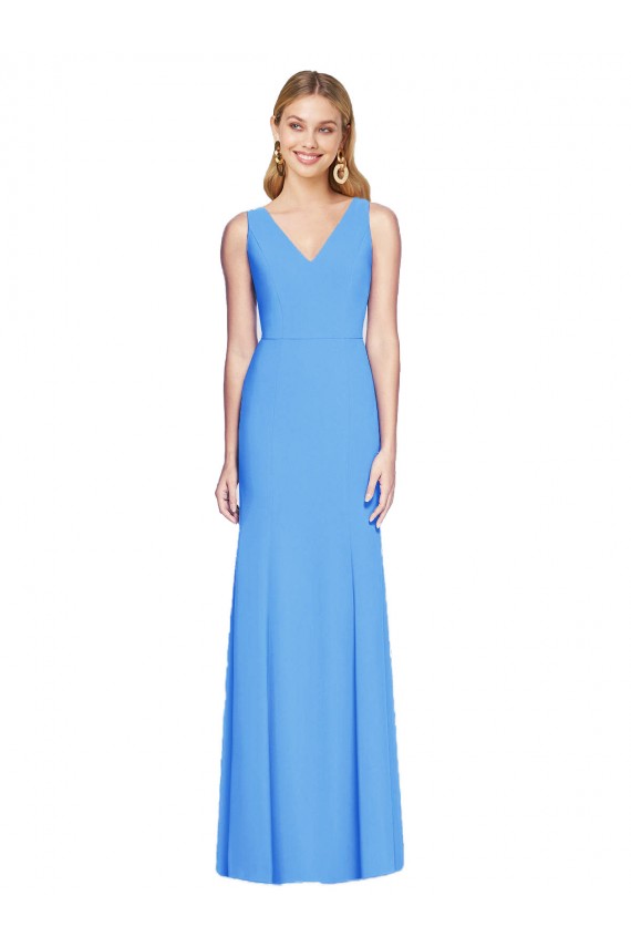 Sleeveless V-Neck Stretch Crepe Peacock Blue Long Semi Formal Evening Dress / Prom Dress / Bridesmaid Dress Adelaide