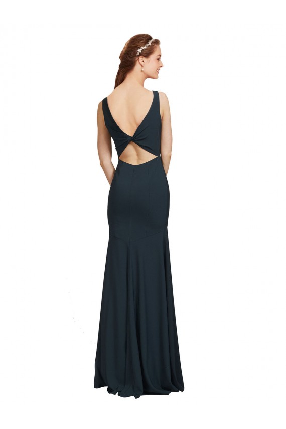 Sleeveless Bateau Neck Stretch Crepe Black Long Prom Dress / Bridesmaid Dress Adelaide
