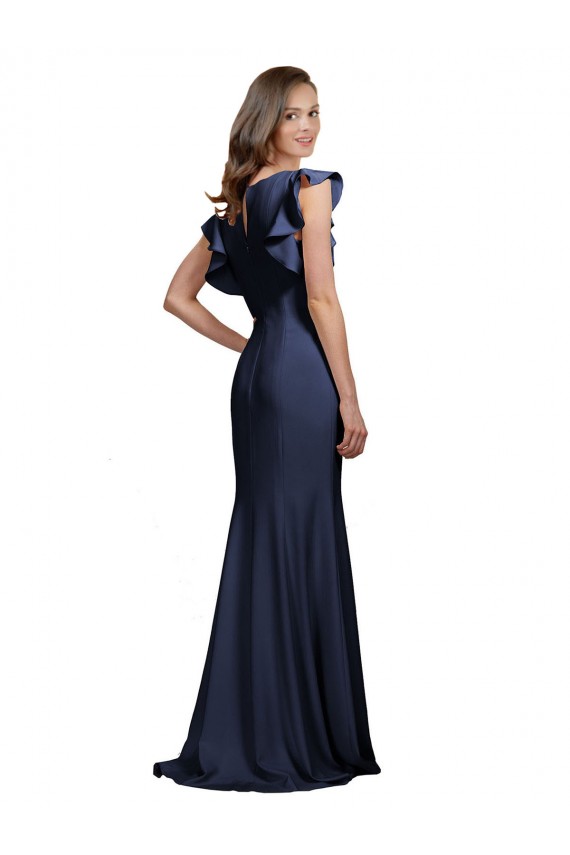 Sleeveless Bateau Neck Stretch Crepe Dark Navy Long Prom Dress / Bridesmaid Dress Adelaide