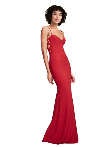 Sleeveless Spaghetti Straps Stretch Crepe Red Long Bridesmaid Dress / Evening Dress Adelaide