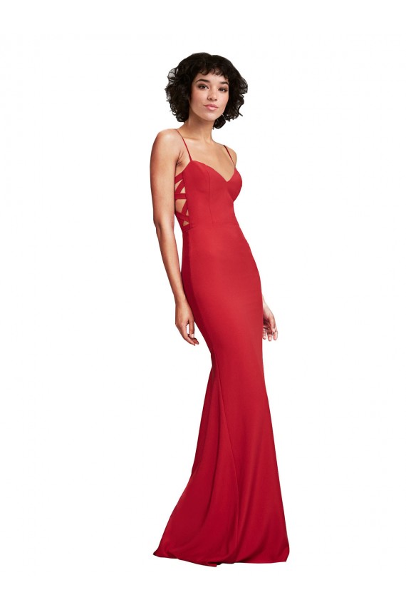 Sleeveless Spaghetti Straps Stretch Crepe Red Long Bridesmaid Dress / Evening Dress Adelaide