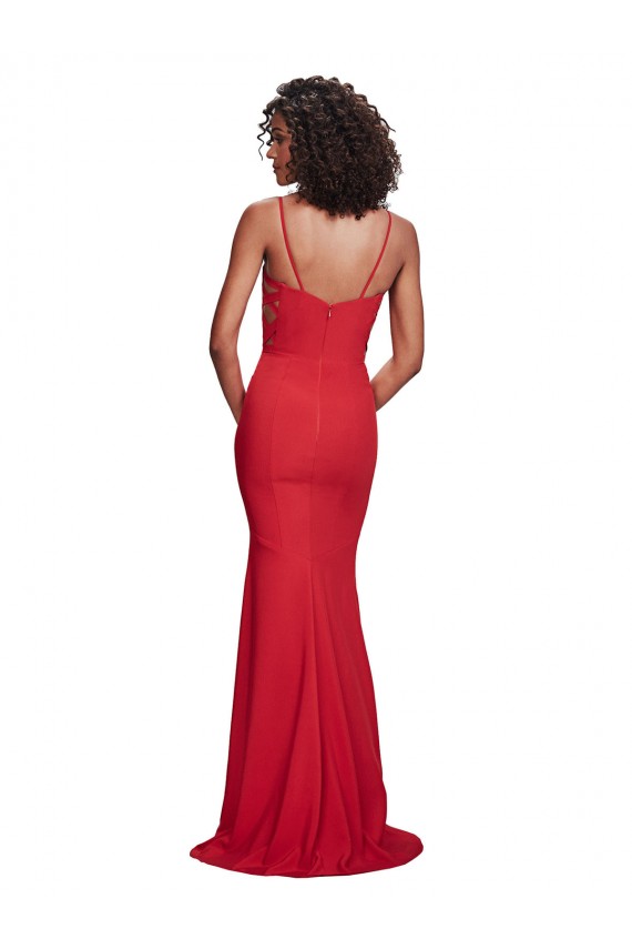 Sleeveless Spaghetti Straps Stretch Crepe Red Long Bridesmaid Dress / Evening Dress Adelaide