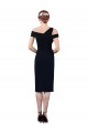 Sleeveless Off the Shoulder Stretch Crepe Dark Navy Cocktail Length Formal Evening Gown / Prom Dress / Bridesmaid Dress Adelaide