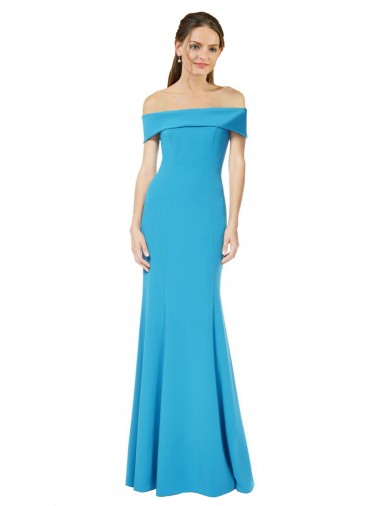 Sleeveless Off the Shoulder Stretch Crepe Peacock Blue Long Formal Dress / Bridesmaid Dress Adelaide