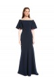 Short Sleeves Off the Shoulder Stretch Crepe Dark Navy Long Bridesmaid Dress / Formal Dress Adelaide