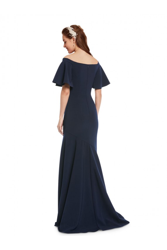 Short Sleeves Off the Shoulder Stretch Crepe Dark Navy Long Bridesmaid Dress / Formal Dress Adelaide