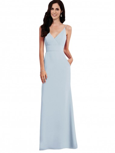 Sleeveless V-Neck Stretch Crepe Light Sky Blue Long Formal Dress / Bridesmaid Dress Adelaide