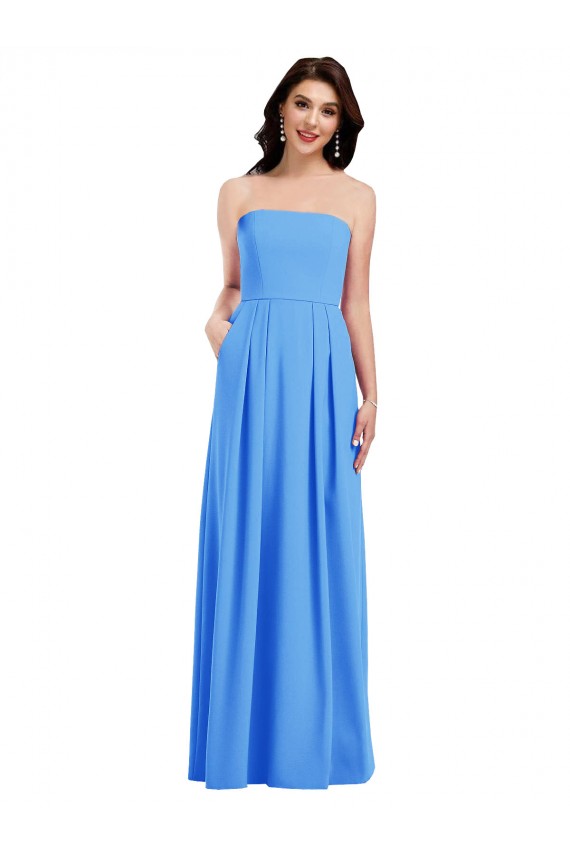 Sleeveless Strapless Stretch Crepe Peacock Blue Long Semi Formal Evening Dress / Prom Dress / Bridesmaid Dress Adelaide