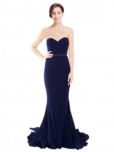 Sleeveless Strapless Stretch Crepe Dark Navy Mermaid Sweep Train Semi Formal Evening Dress / Prom Dress / Bridesmaid Dress Adelaide