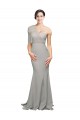 Sleeveless Sweetheart Stretch Crepe & Tulle Oyster Silver Sweep Train Formal Evening Gown / Prom Dress / Bridesmaid Dress Adelaide