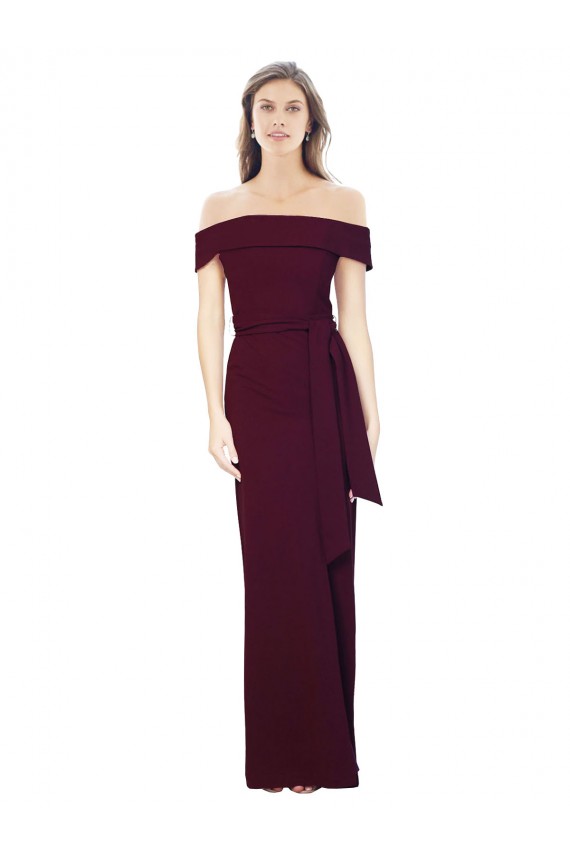 Sleeveless Off the Shoulder Stretch Crepe Burgundy Gold Long Formal Evening Gown / Prom Dress / Bridesmaid Dress Adelaide