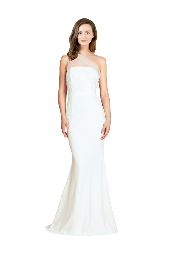 Sleeveless One Shoulder Stretch Crepe & Tulle Ivory Sweep Train Formal Evening Gown / Bridesmaid Dress Adelaide