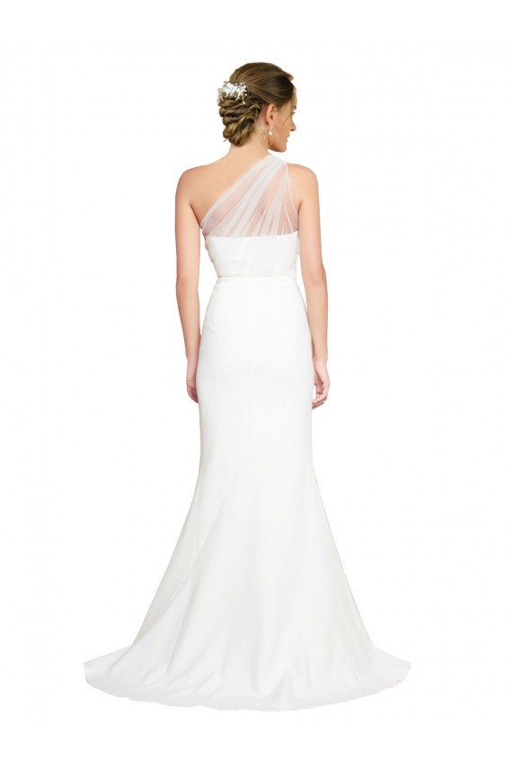 Sleeveless One Shoulder Stretch Crepe & Tulle Ivory Sweep Train Formal Evening Gown / Bridesmaid Dress Adelaide