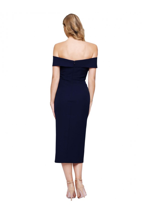 Sleeveless Sweetheart Stretch Crepe Dark Navy Midi Length Formal Evening Gown / Prom Dress / Bridesmaid Dress Adelaide