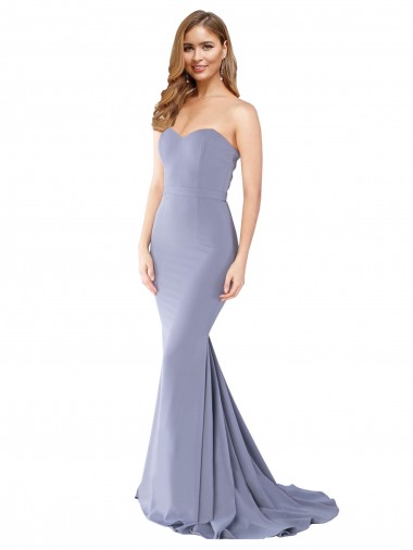 Sleeveless Strapless Stretch Crepe Smoke Blue Long Formal Evening Gown / Prom Dress / Bridesmaid Dress Adelaide
