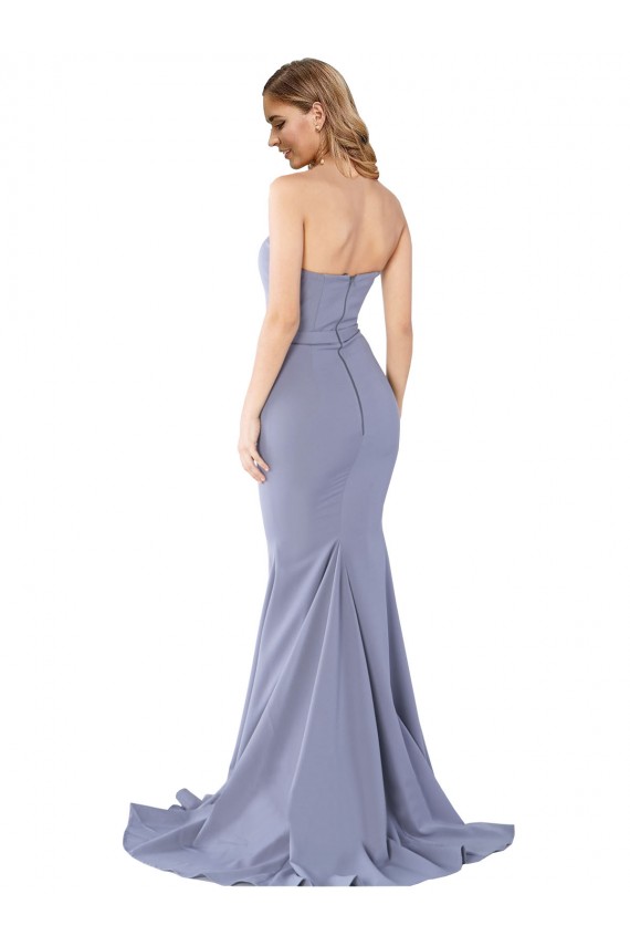 Sleeveless Strapless Stretch Crepe Smoke Blue Long Formal Evening Gown / Prom Dress / Bridesmaid Dress Adelaide