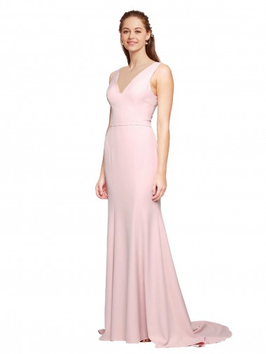 Sleeveless V-Neck Stretch Crepe Pink Sweep Train Black Tie Evening Dress / Prom Dress / Bridesmaid Dress Adelaide