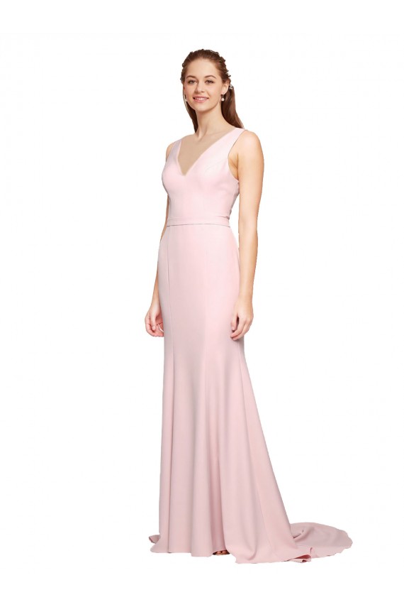 Sleeveless V-Neck Stretch Crepe Pink Sweep Train Black Tie Evening Dress / Prom Dress / Bridesmaid Dress Adelaide