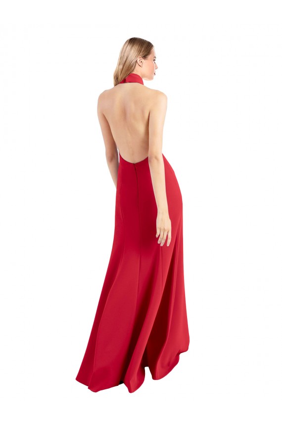 Sleeveless High Neck Stretch Crepe Red A-Line Long Formal Evening Gown / Prom Dress / Bridesmaid Dress Adelaide