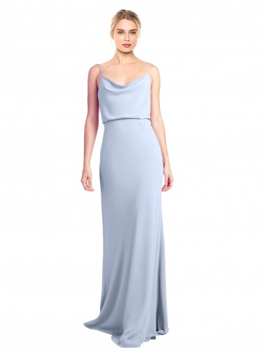 Sleeveless High Neck Stretch Crepe Light Sky Blue Sheath Long Formal Dress / Bridesmaid Dress Adelaide