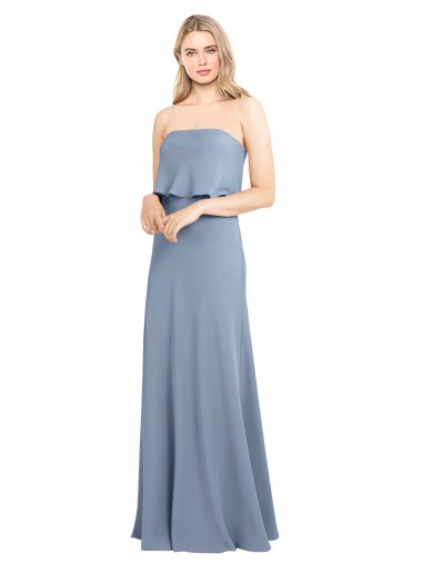 Sleeveless High Neck Stretch Crepe Smoke Blue Long Formal Dress / Bridesmaid Dress Adelaide