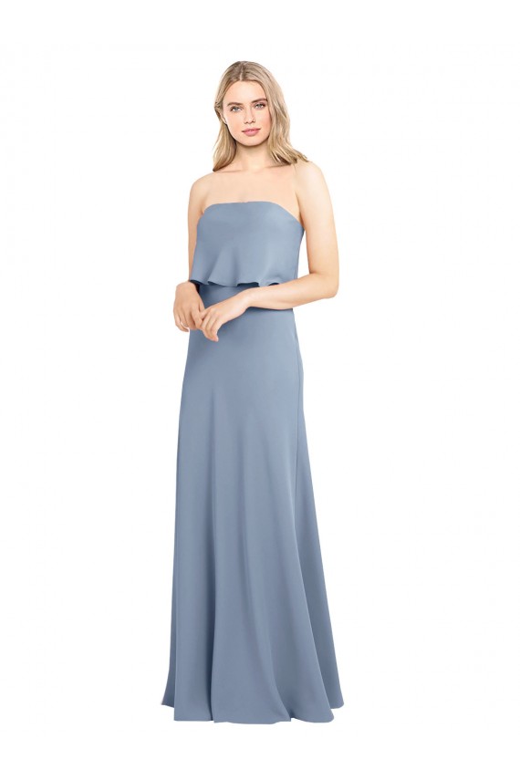 Sleeveless High Neck Stretch Crepe Smoke Blue Long Formal Dress / Bridesmaid Dress Adelaide
