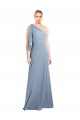 Flutter Sleeves One Shoulder Stretch Crepe Smoke Blue Long Formal Dress / Bridesmaid Dress Adelaide
