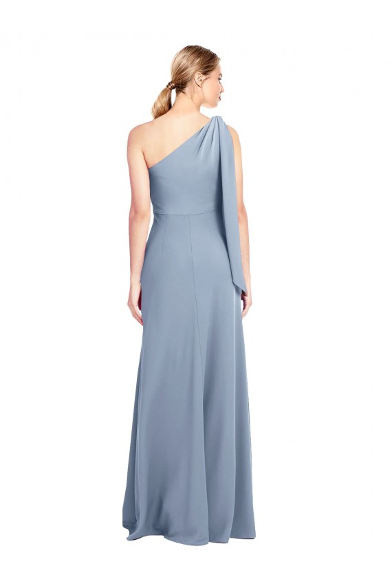 Flutter Sleeves One Shoulder Stretch Crepe Smoke Blue Long Formal Dress / Bridesmaid Dress Adelaide