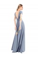 Cap Sleeves High Neck Stretch Crepe Smoke Blue Long Prom Dress / Bridesmaid Dress Adelaide