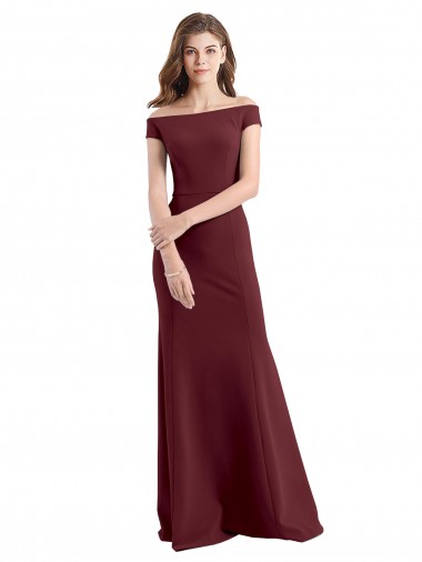 Sleeveless High Neck Stretch Crepe Burgundy Gold Long Prom Dress / Bridesmaid Dress Adelaide