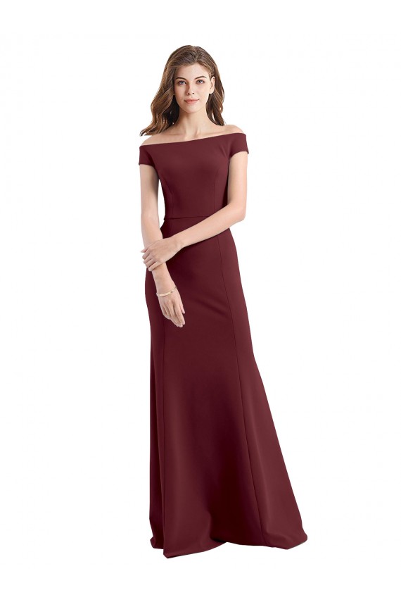 Sleeveless High Neck Stretch Crepe Burgundy Gold Long Prom Dress / Bridesmaid Dress Adelaide