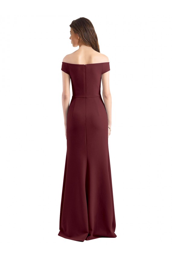 Sleeveless High Neck Stretch Crepe Burgundy Gold Long Prom Dress / Bridesmaid Dress Adelaide