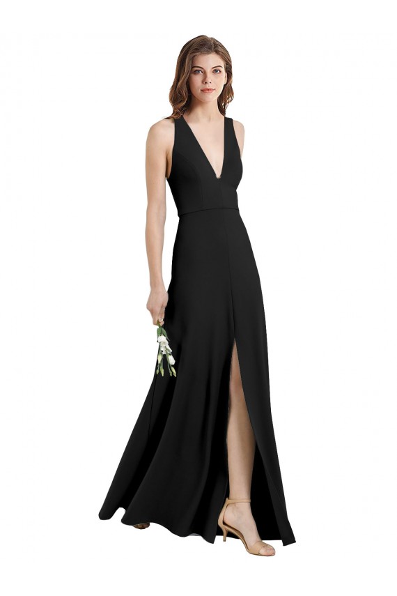 Sleeveless High Neck Stretch Crepe Black Sheath Long Formal Evening Gown / Prom Dress / Bridesmaid Dress Adelaide