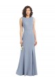 Sleeveless High Neck Stretch Crepe Smoke Blue Long Bridesmaid Dress Adelaide