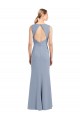Sleeveless High Neck Stretch Crepe Smoke Blue Long Bridesmaid Dress Adelaide