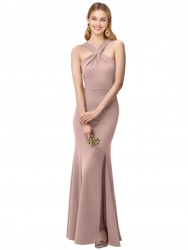 Sleeveless High Neck Stretch Crepe Dusty Pink Sheath Long Prom Dress / Bridesmaid Dress Adelaide