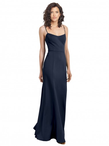 Sleeveless Scoop Neck Stretch Crepe Dark Navy Long Formal Dress / Bridesmaid Dress Adelaide