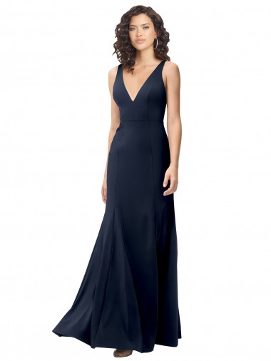 Sleeveless High Neck Stretch Crepe Dark Navy A-Line Long Formal Dress / Bridesmaid Dress Adelaide