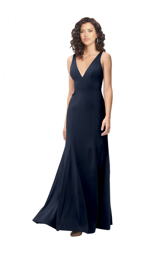 Sleeveless High Neck Stretch Crepe Dark Navy A-Line Long Formal Dress / Bridesmaid Dress Adelaide