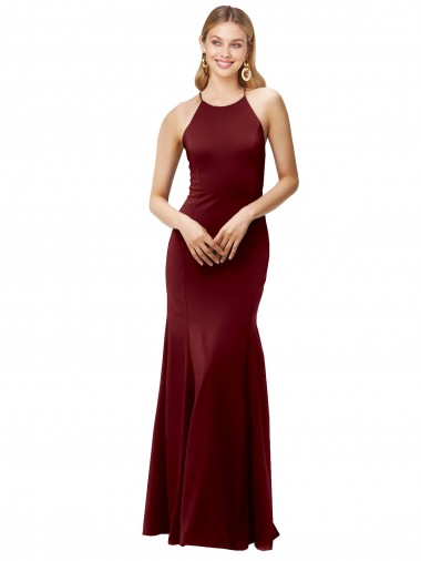 Sleeveless High Neck Stretch Crepe Burgundy Gold Long Formal Evening Gown / Prom Dress / Bridesmaid Dress Adelaide