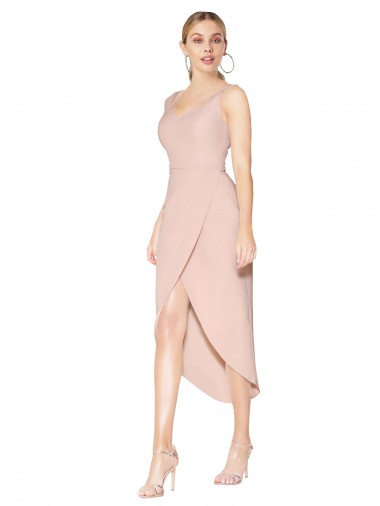 Sleeveless High Neck Stretch Crepe Mauve Knee Length High Low Evening Gown / Prom Dress / Bridesmaid Dress Adelaide