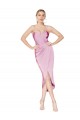 Sleeveless High Neck Stretch Crepe Orchid Knee Length High Low Evening Gown / Prom Dress / Bridesmaid Dress Adelaide
