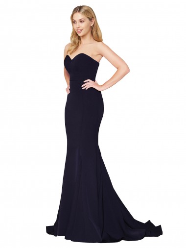 Sleeveless High Neck Stretch Crepe Dark Navy Sweep Train Formal Evening Gown / Prom Dress / Bridesmaid Dress Adelaide