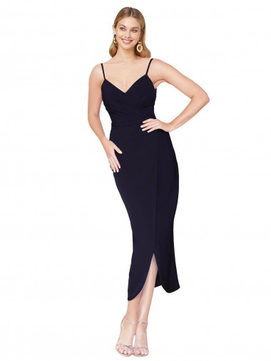 Sleeveless High Neck Stretch Crepe Dark Navy Knee Length Formal Dress / Bridesmaid Dress Adelaide