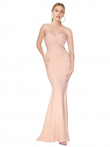 Sleeveless High Neck Stretch Crepe Nude Long Formal Dress / Bridesmaid Dress Adelaide