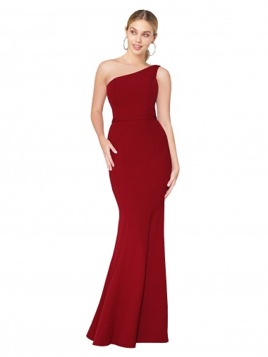 Sleeveless High Neck Stretch Crepe Burgundy Long Formal Evening Gown / Prom Dress / Bridesmaid Dress Adelaide